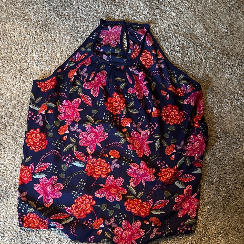 Papermoon Floral Halter Top - Pink and Navy